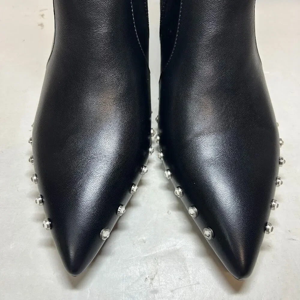 Vaila Womens 13 M Black Studded Diana Zip Up Block Heel Boots NIB RY6